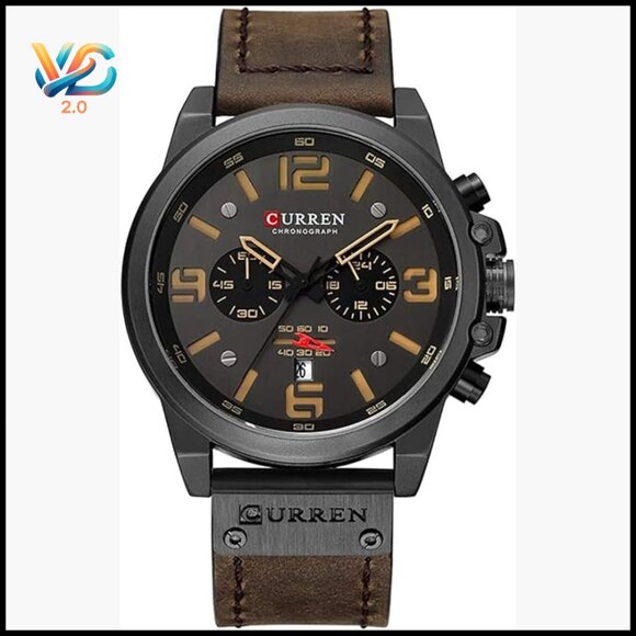 Men's Sport Military Analog Quartz Watch Leather Strap Waterproof Chronograph
